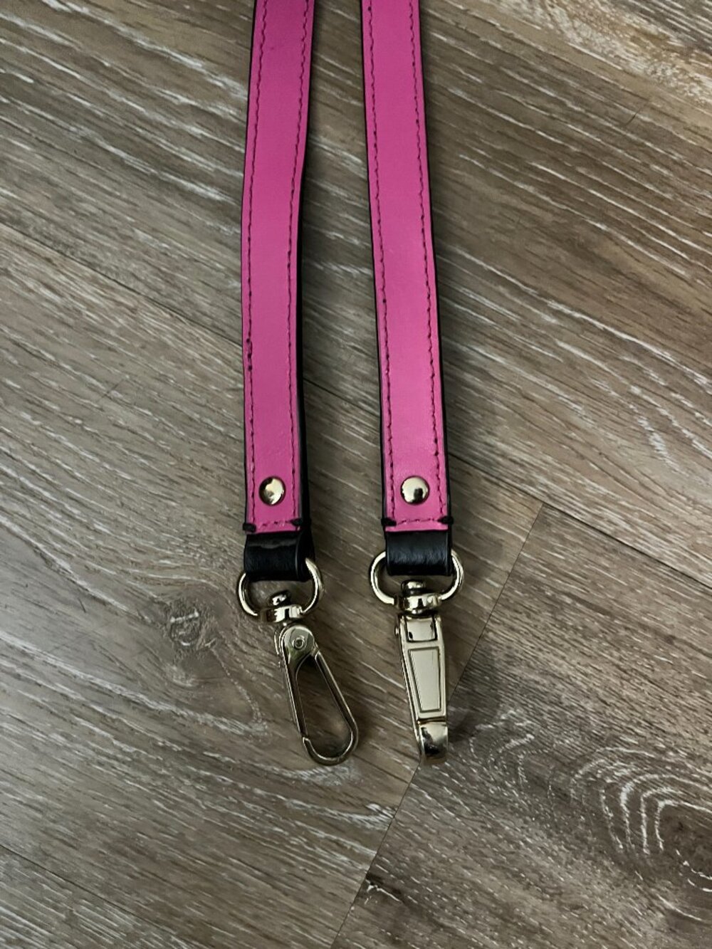 Black Pink Reversible Leather Replacement Crossbody Purse Strap Gold Hardware - Picture 3 of 4